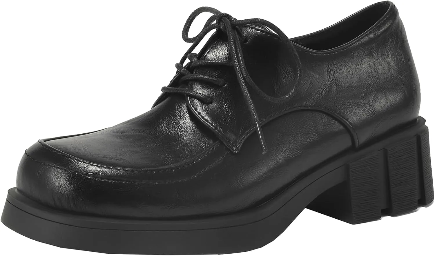 Womens Lace up Pumps Fashionable Round Toe Oxfords with Block Heel