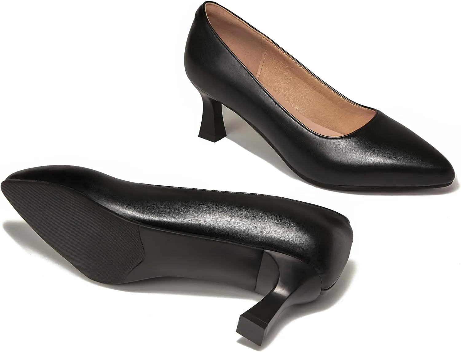 Women's Low Heel Pumps Shoes Pointed Toe Chunky Comfortable Slip-On Block Heel Closed Toe Dress Shoes for Wedding, Office, Bridal 2.5 Inch Black US 6