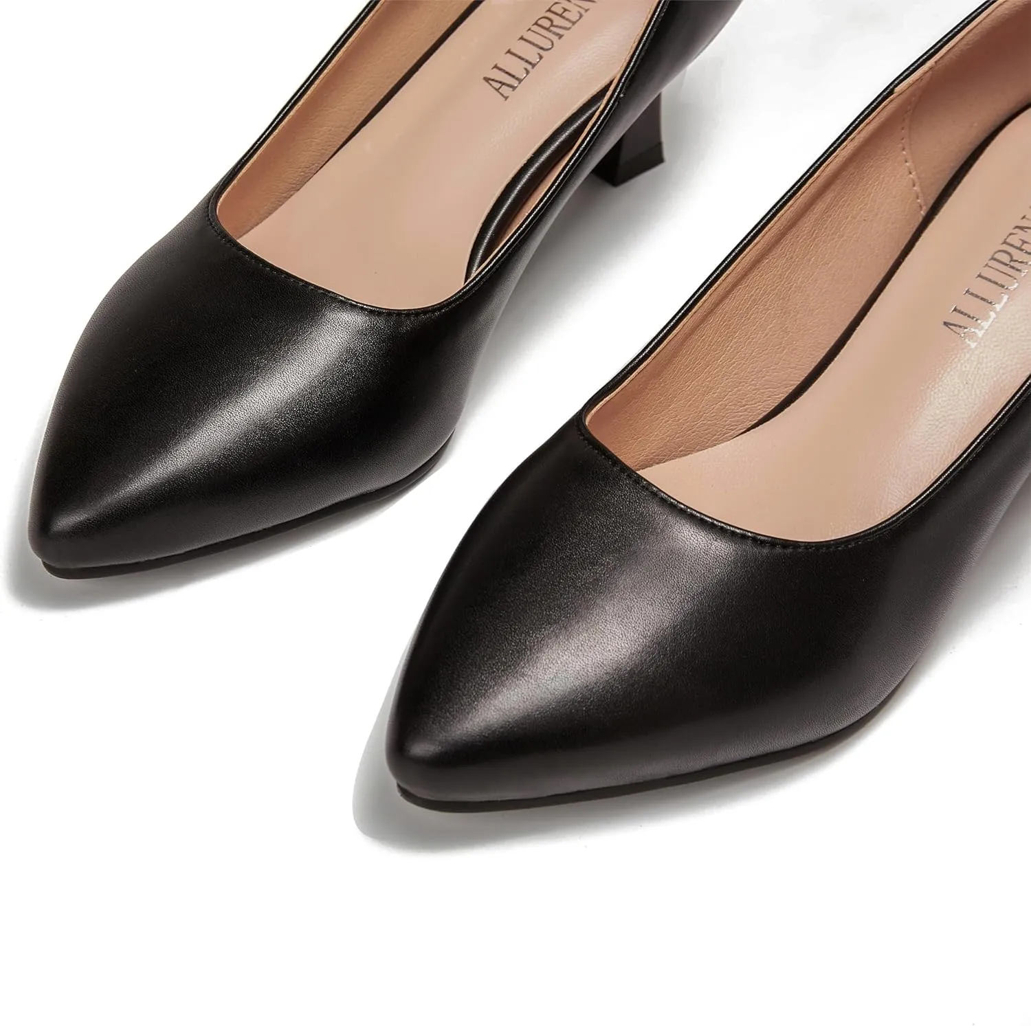 Women's Low Heel Pumps Shoes Pointed Toe Chunky Comfortable Slip-On Block Heel Closed Toe Dress Shoes for Wedding, Office, Bridal 2.5 Inch Black US 6