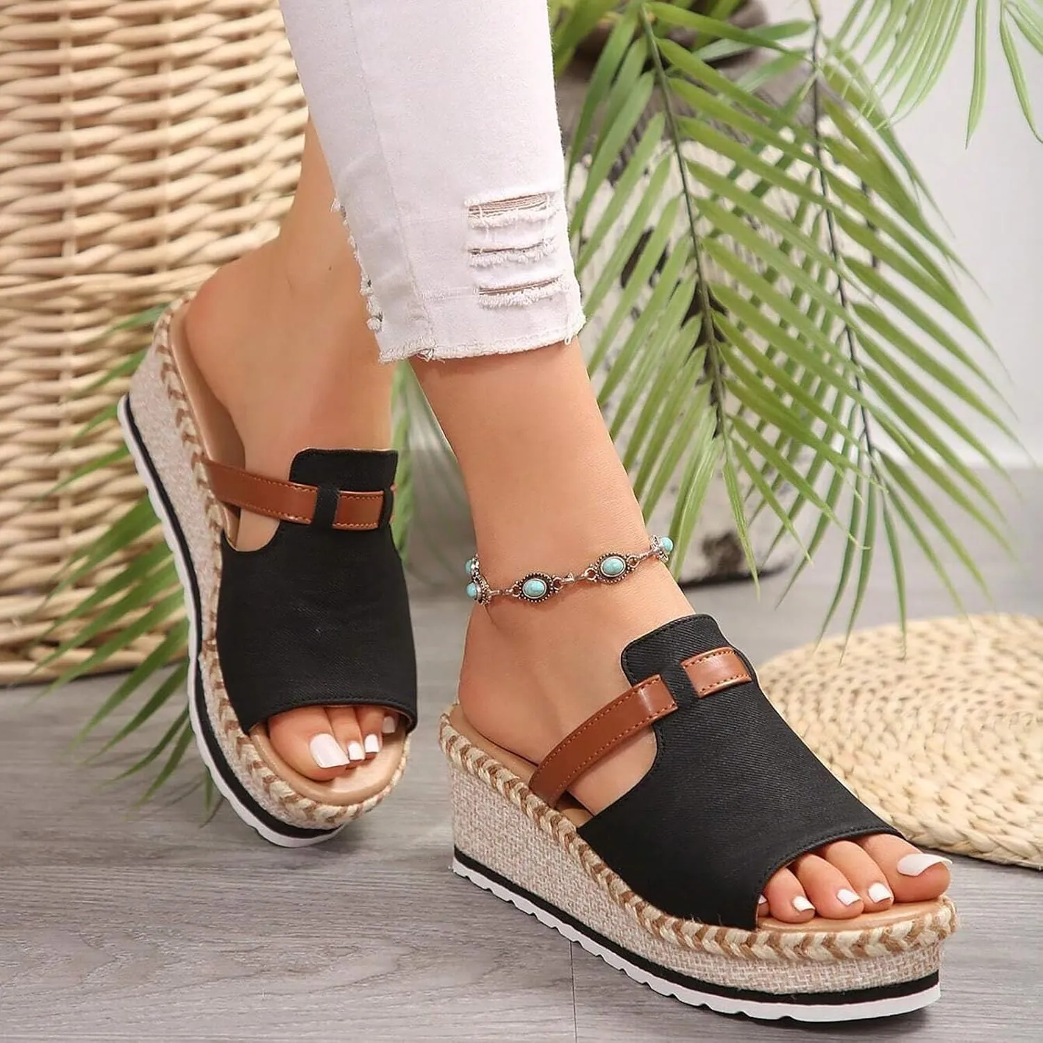 Womens Orthopedic Platform Wedge Sandals Open Toe Slip on Summer Dressy Ankle Strap Espadrilles Slippers