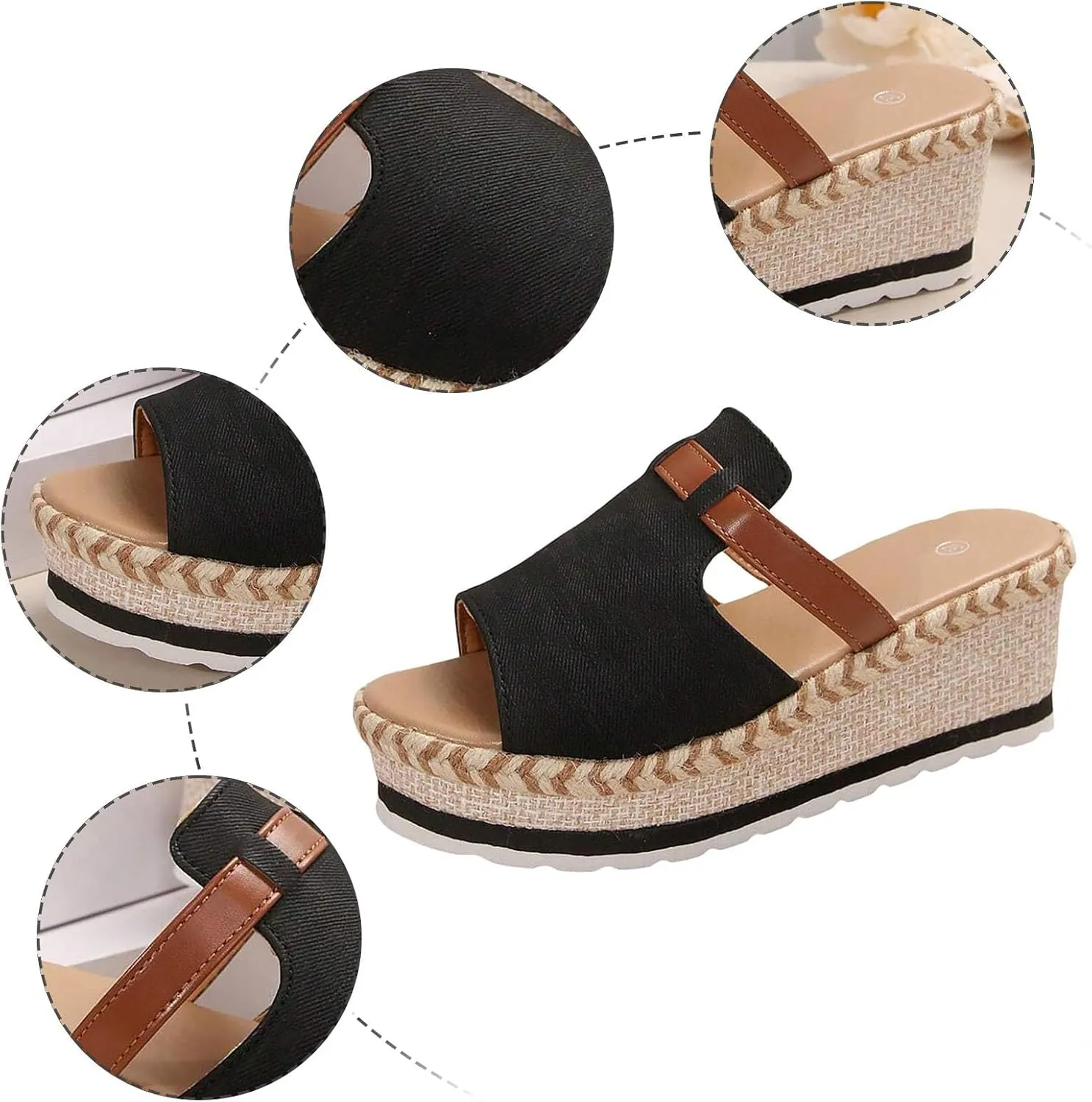 Womens Orthopedic Platform Wedge Sandals Open Toe Slip on Summer Dressy Ankle Strap Espadrilles Slippers