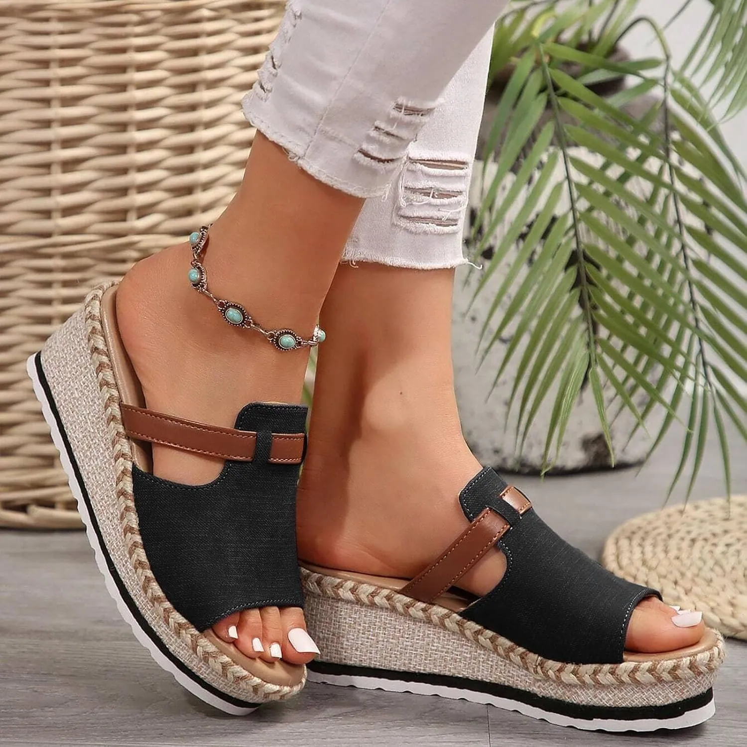 Womens Orthopedic Platform Wedge Sandals Open Toe Slip on Summer Dressy Ankle Strap Espadrilles Slippers
