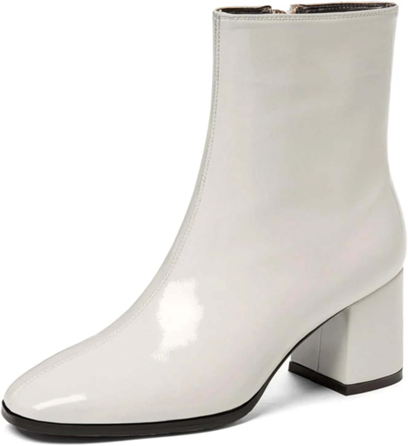Women'S Patent Leather Chunky Heel Dress Ankle Boots With Side Zipper Fashion Square Toe Wedding Gogo Short Booties Autumn Party Ankle Boots