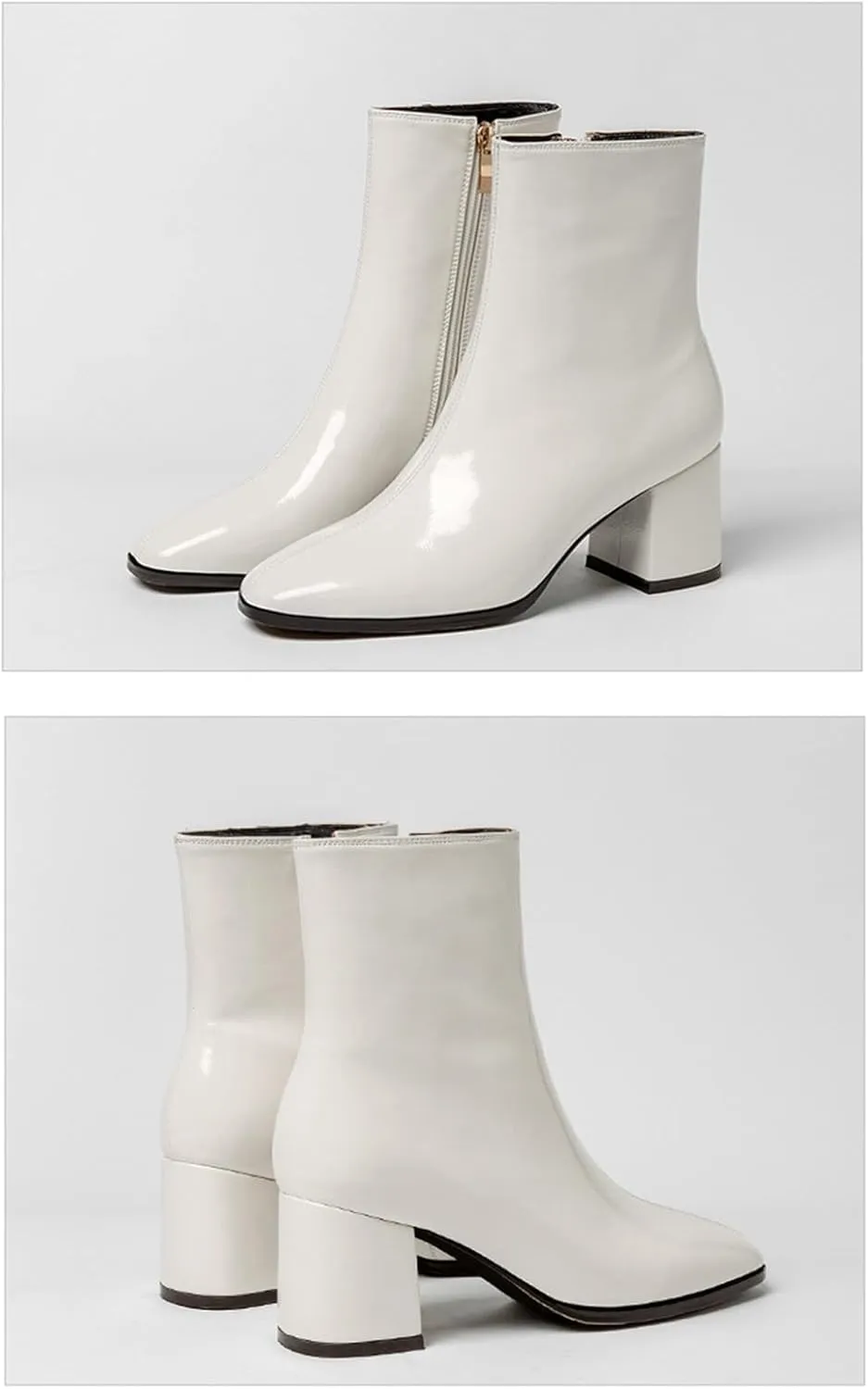 Women'S Patent Leather Chunky Heel Dress Ankle Boots With Side Zipper Fashion Square Toe Wedding Gogo Short Booties Autumn Party Ankle Boots