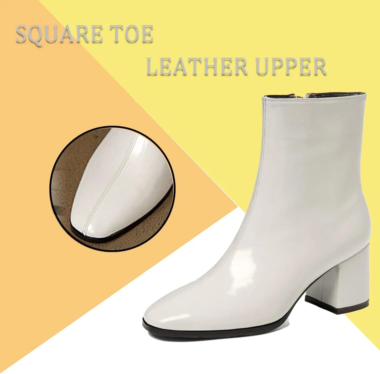 Women'S Patent Leather Chunky Heel Dress Ankle Boots With Side Zipper Fashion Square Toe Wedding Gogo Short Booties Autumn Party Ankle Boots