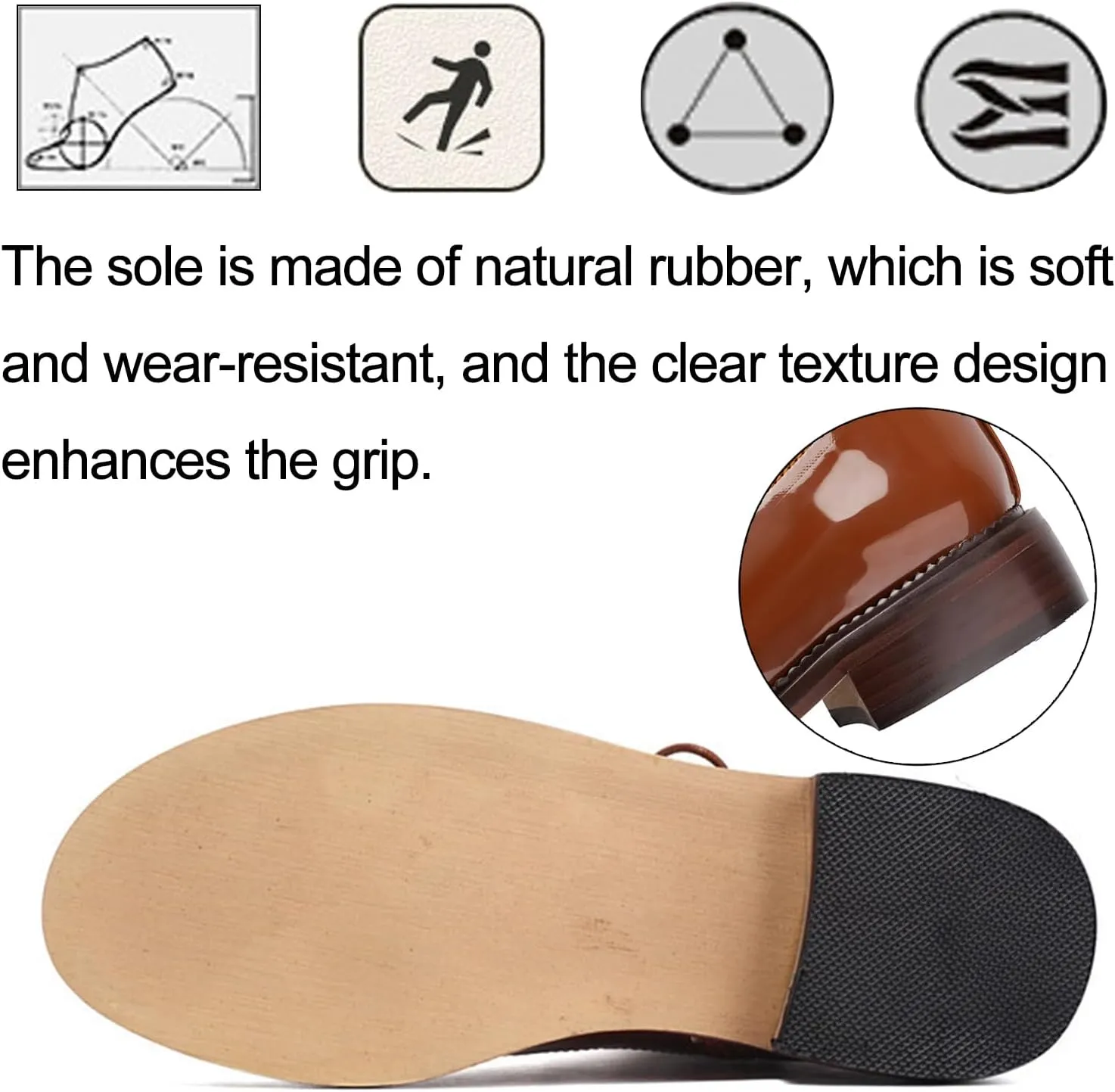 Women's Patent Leather Low Heel Wingtip Ankle Boots with Side Zipper Comfort Breathable Brogue Boots Fashion Outdoor Lace Up Combat Boots