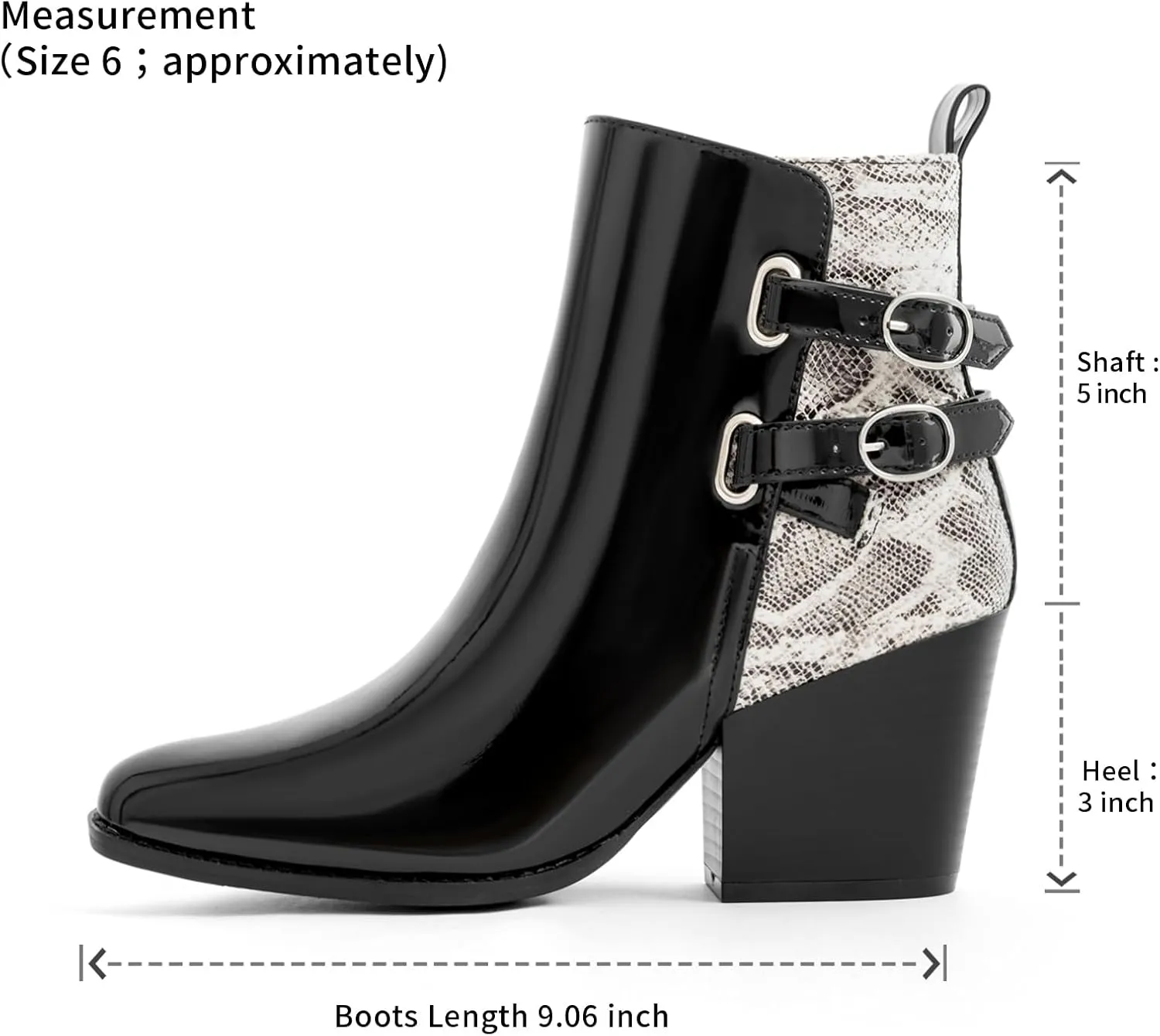 Womens Pointed Toe Ankle Boots Two Buckle Straps Fashion Dating Dress 3 Inch Chunky Block Mid Heel Booties with Zip