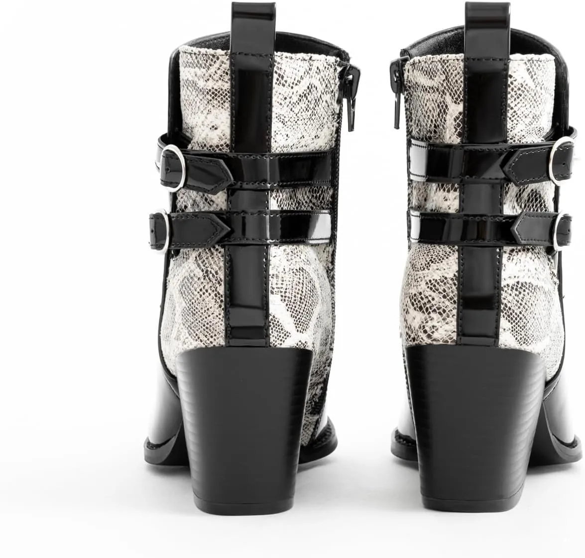 Womens Pointed Toe Ankle Boots Two Buckle Straps Fashion Dating Dress 3 Inch Chunky Block Mid Heel Booties with Zip
