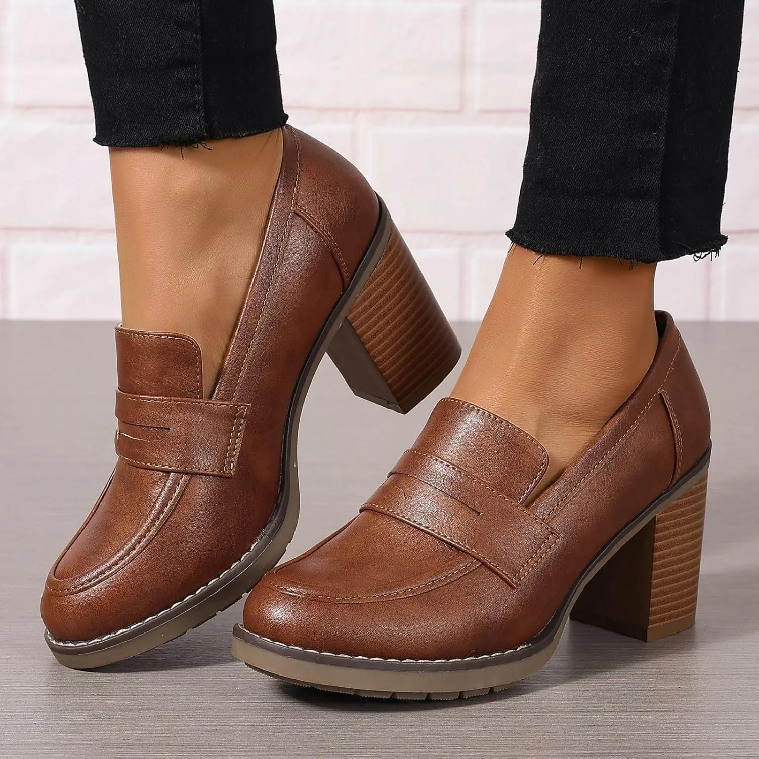 Women's Pumps Block Chunky High Heel Comfortable Classic Dressy Office Business Oxfords Shoes US5-11