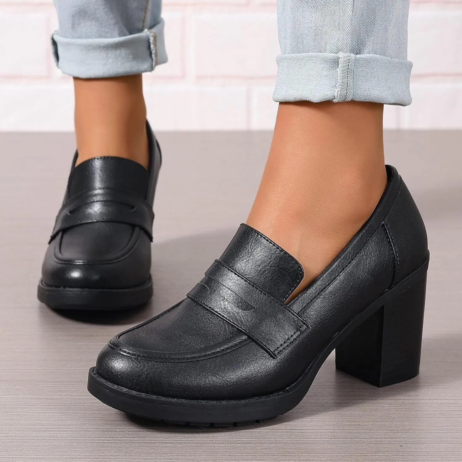 Women's Pumps Block Chunky High Heel Comfortable Classic Dressy Office Business Oxfords Shoes US5-11