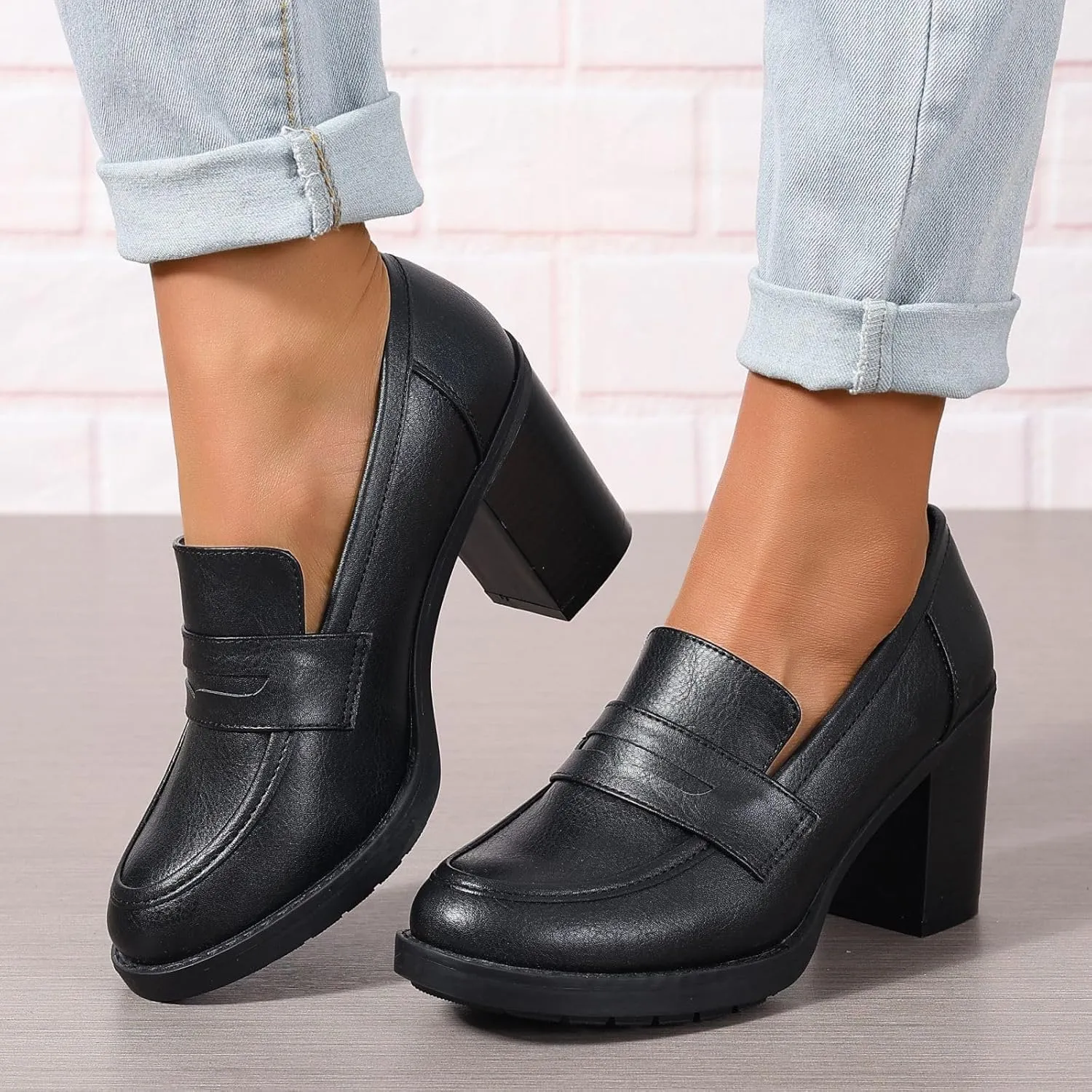 Women's Pumps Block Chunky High Heel Comfortable Classic Dressy Office Business Oxfords Shoes US5-11