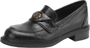 Women's Pumps Loafers Round Toe Slip On Shoes with Elegant Floral Decoration Comfortable Low Heel