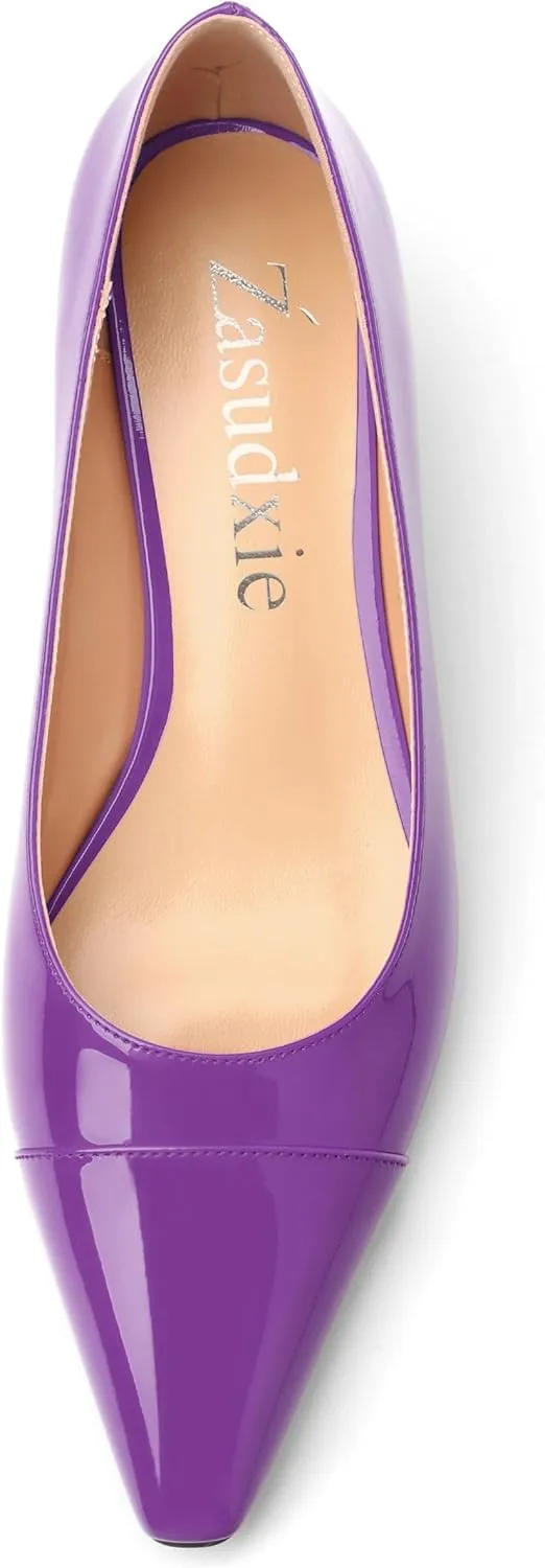 Womens Pumps, Low Kitten Heel Pumps Slip-on Pointed Toe Dress Shoes Office Party Wedding Patent 1.4 Inch