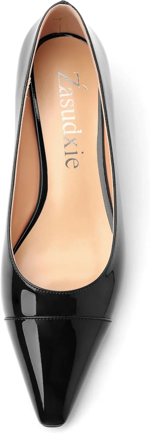 Womens Pumps, Low Kitten Heel Pumps Slip-on Pointed Toe Dress Shoes Office Party Wedding Patent 1.4 Inch