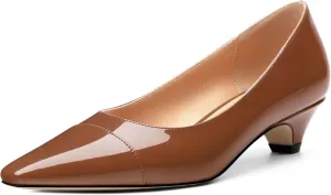 Womens Pumps, Low Kitten Heel Pumps Slip-on Pointed Toe Dress Shoes Office Party Wedding Patent 1.4 Inch