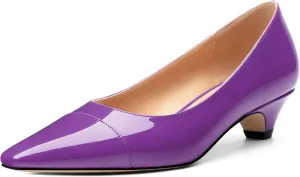 Womens Pumps, Low Kitten Heel Pumps Slip-on Pointed Toe Dress Shoes Office Party Wedding Patent 1.4 Inch