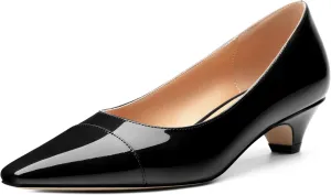 Womens Pumps, Low Kitten Heel Pumps Slip-on Pointed Toe Dress Shoes Office Party Wedding Patent 1.4 Inch