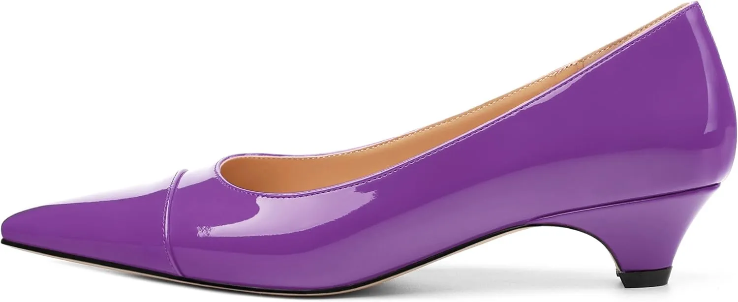 Womens Pumps, Low Kitten Heel Pumps Slip-on Pointed Toe Dress Shoes Office Party Wedding Patent 1.4 Inch