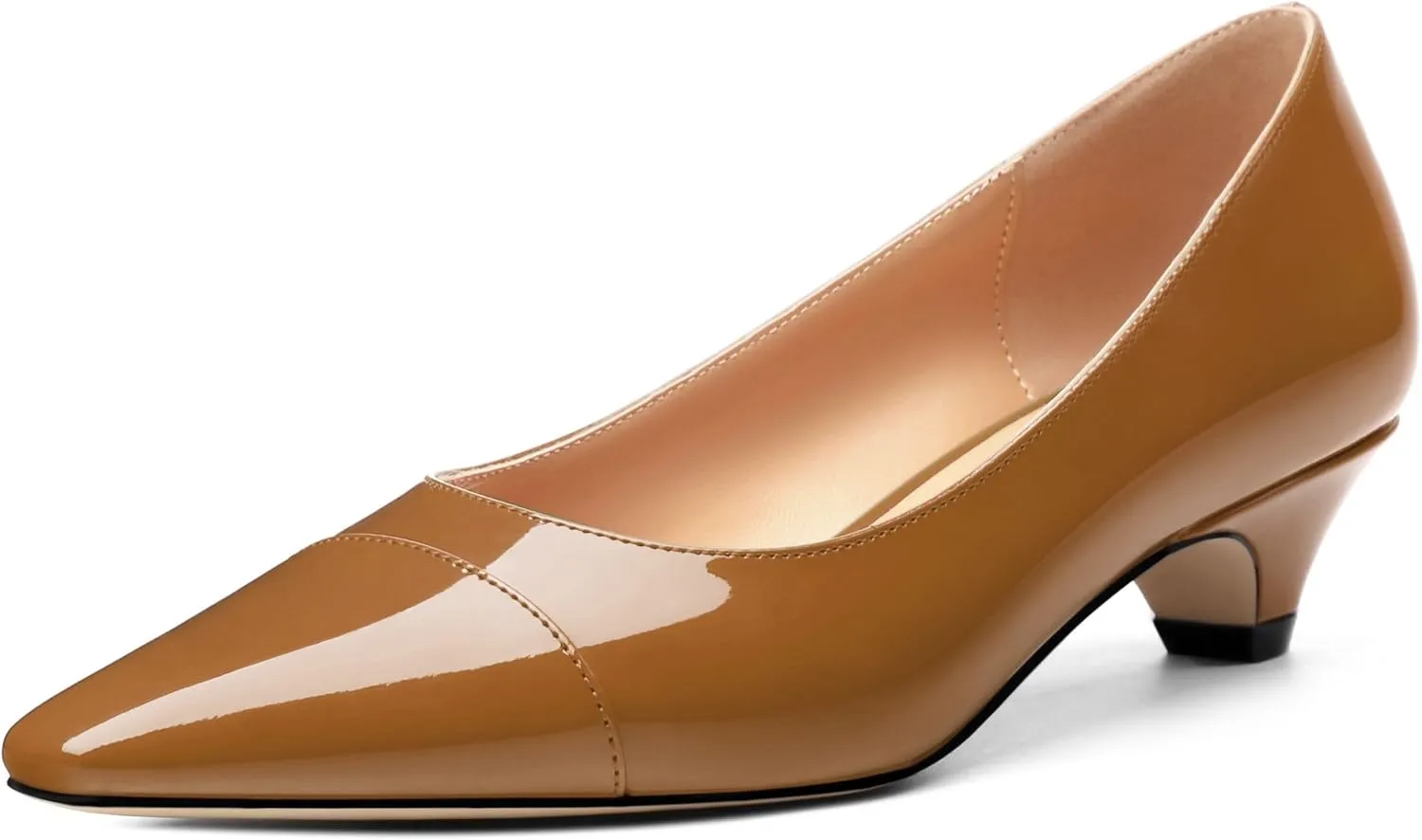 Womens Pumps, Low Kitten Heel Pumps Slip-on Pointed Toe Dress Shoes Office Party Wedding Patent 1.4 Inch