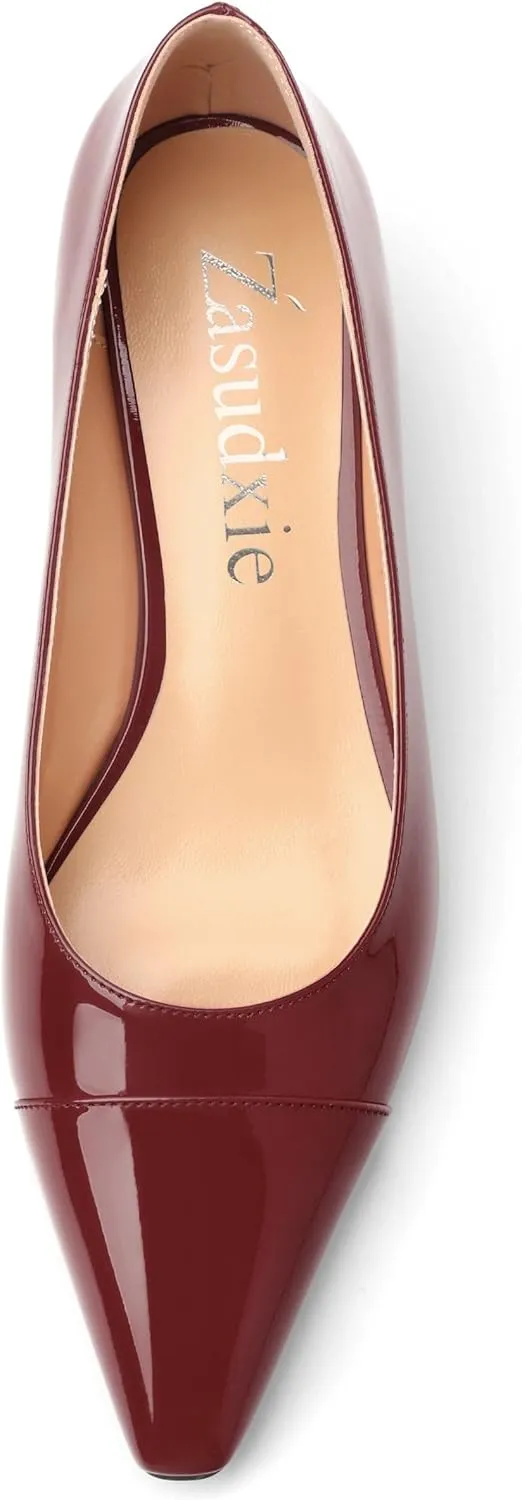 Womens Pumps, Low Kitten Heel Pumps Slip-on Pointed Toe Dress Shoes Office Party Wedding Patent 1.4 Inch