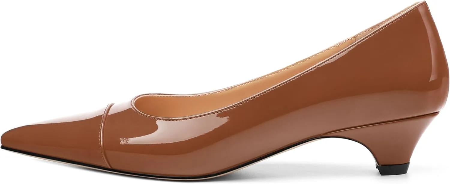 Womens Pumps, Low Kitten Heel Pumps Slip-on Pointed Toe Dress Shoes Office Party Wedding Patent 1.4 Inch