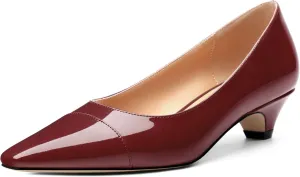 Womens Pumps, Low Kitten Heel Pumps Slip-on Pointed Toe Dress Shoes Office Party Wedding Patent 1.4 Inch