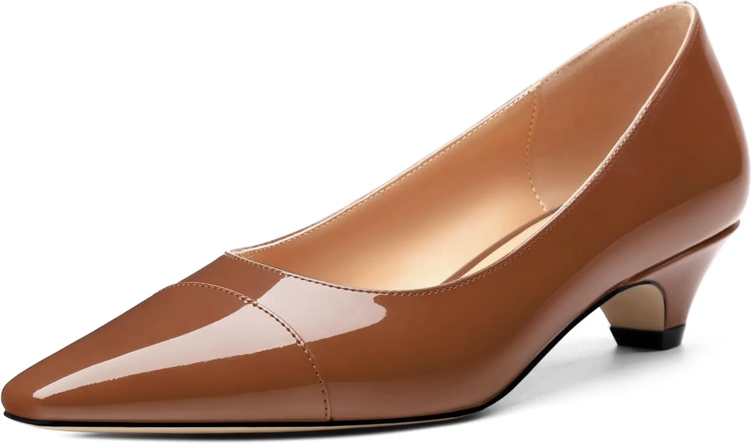 Womens Pumps, Low Kitten Heel Pumps Slip-on Pointed Toe Dress Shoes Office Party Wedding Patent 1.4 Inch
