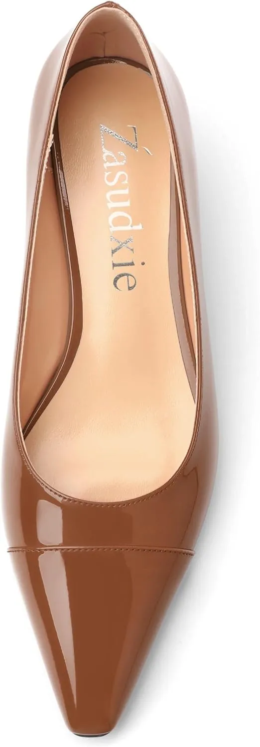 Womens Pumps, Low Kitten Heel Pumps Slip-on Pointed Toe Dress Shoes Office Party Wedding Patent 1.4 Inch