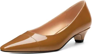Womens Pumps, Low Kitten Heel Pumps Slip-on Pointed Toe Dress Shoes Office Party Wedding Patent 1.4 Inch