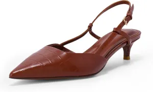 Women's Pumps Slingback Kitten Heels Closed Toe for Women Sexy Slip on Shoes Full Genuine Leather