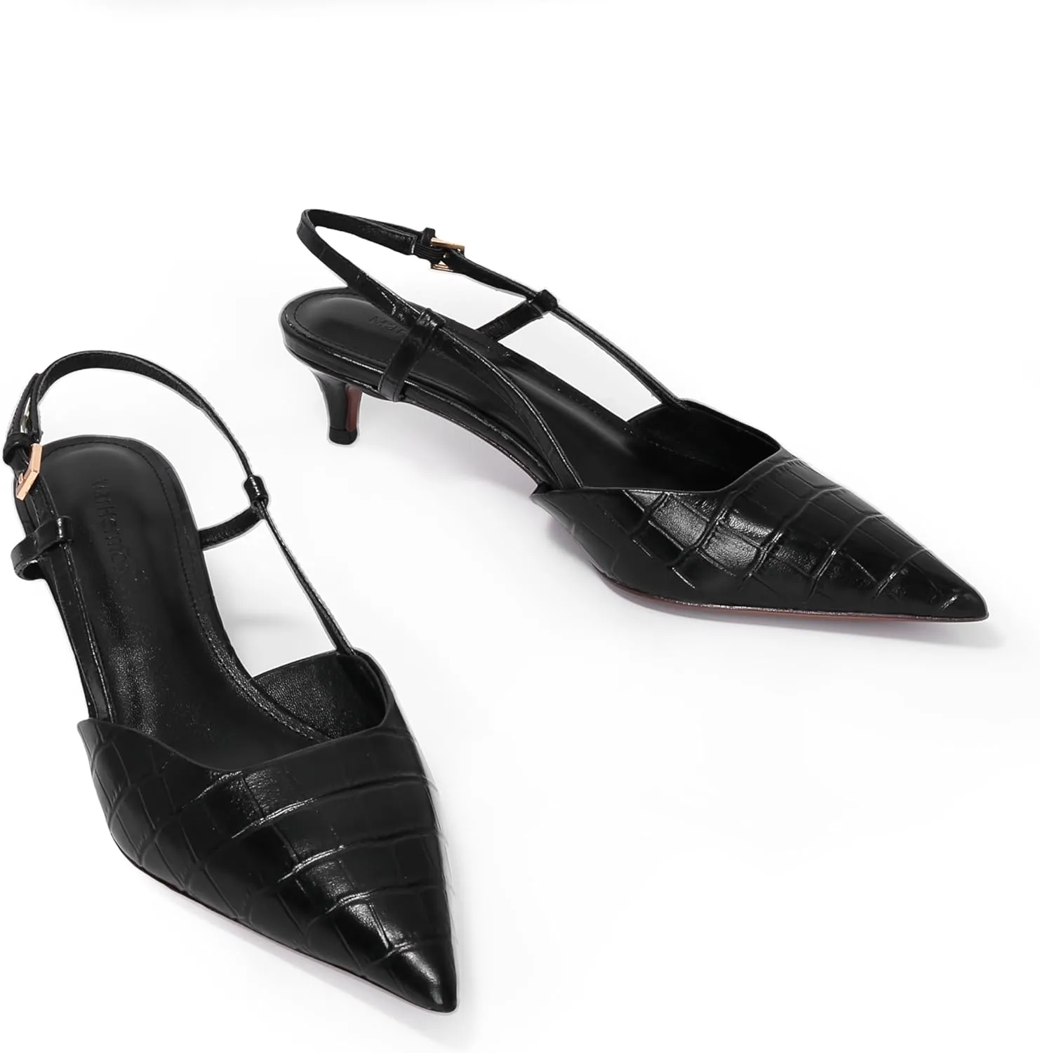 Women's Pumps Slingback Kitten Heels Closed Toe for Women Sexy Slip on Shoes Full Genuine Leather