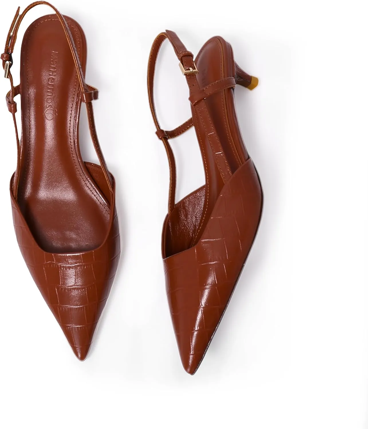 Women's Pumps Slingback Kitten Heels Closed Toe for Women Sexy Slip on Shoes Full Genuine Leather