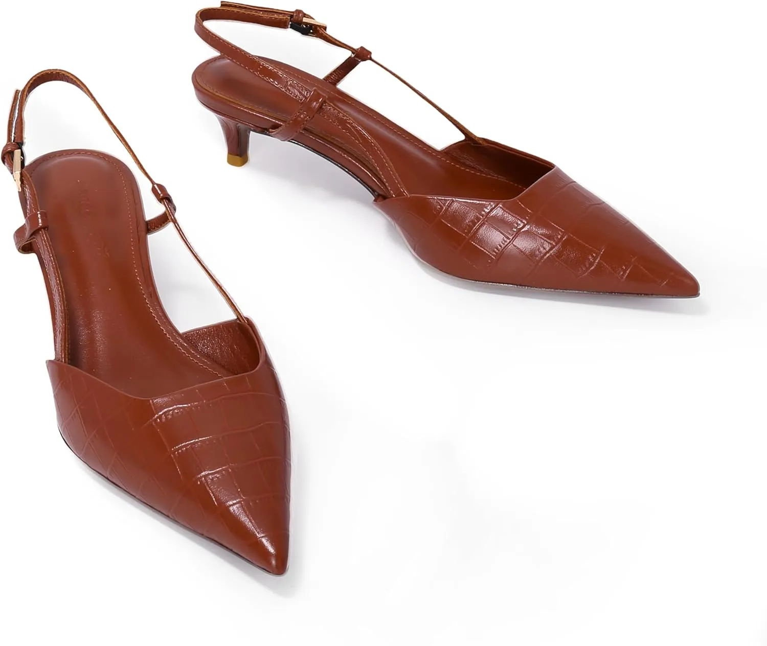 Women's Pumps Slingback Kitten Heels Closed Toe for Women Sexy Slip on Shoes Full Genuine Leather