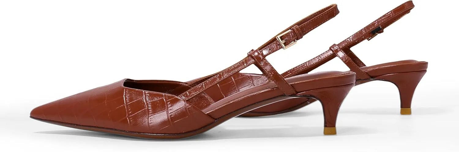 Women's Pumps Slingback Kitten Heels Closed Toe for Women Sexy Slip on Shoes Full Genuine Leather