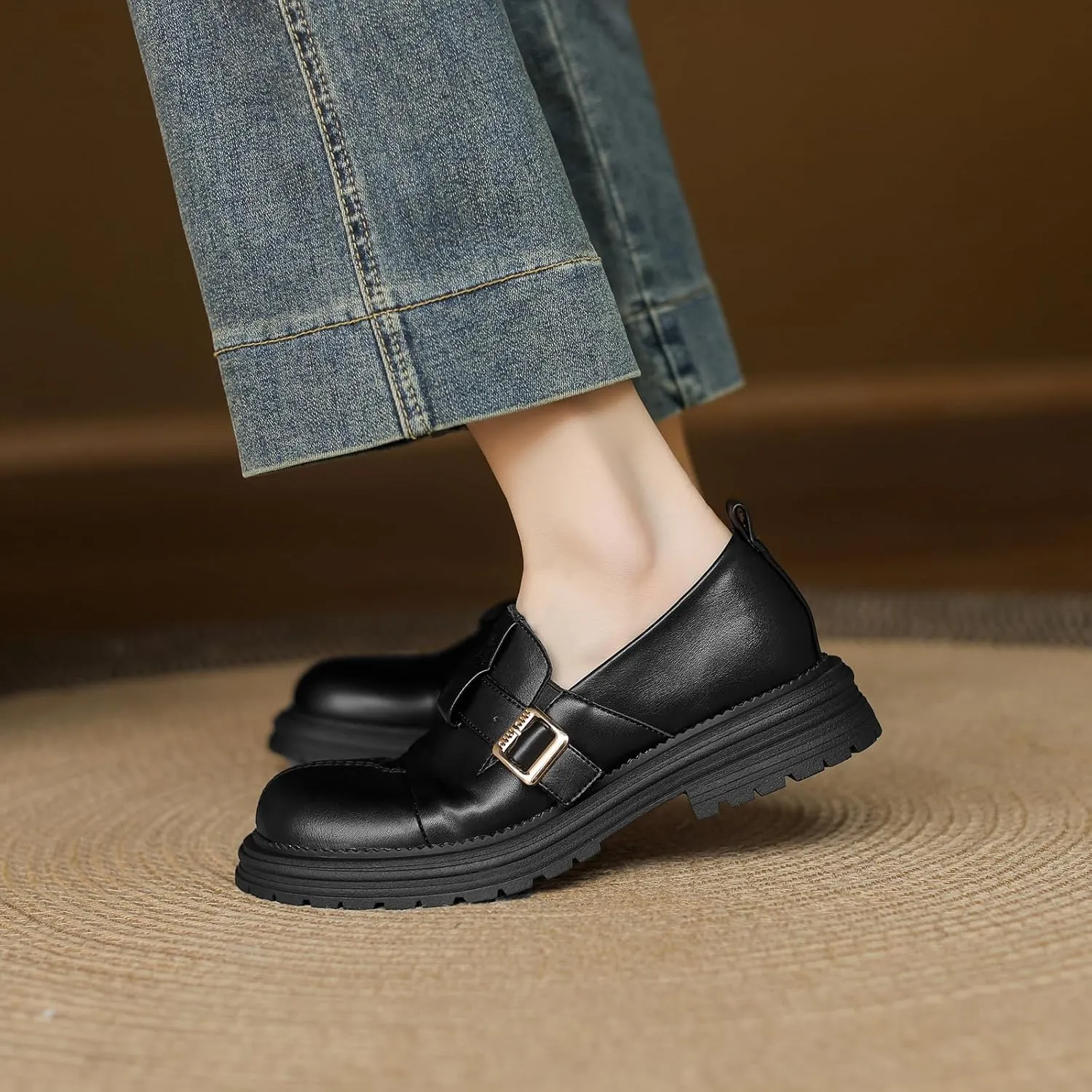 Women's Retro Round Toe Pumps Casual Slip On Flat Heel Loafers