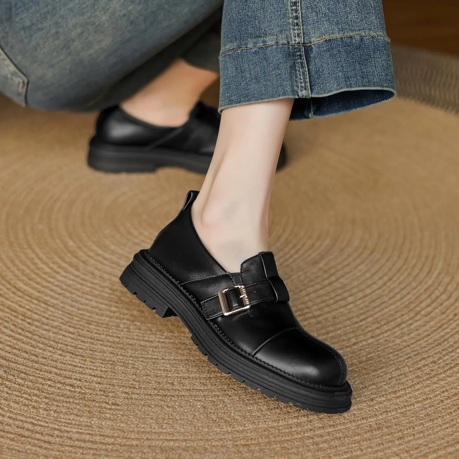 Women's Retro Round Toe Pumps Casual Slip On Flat Heel Loafers