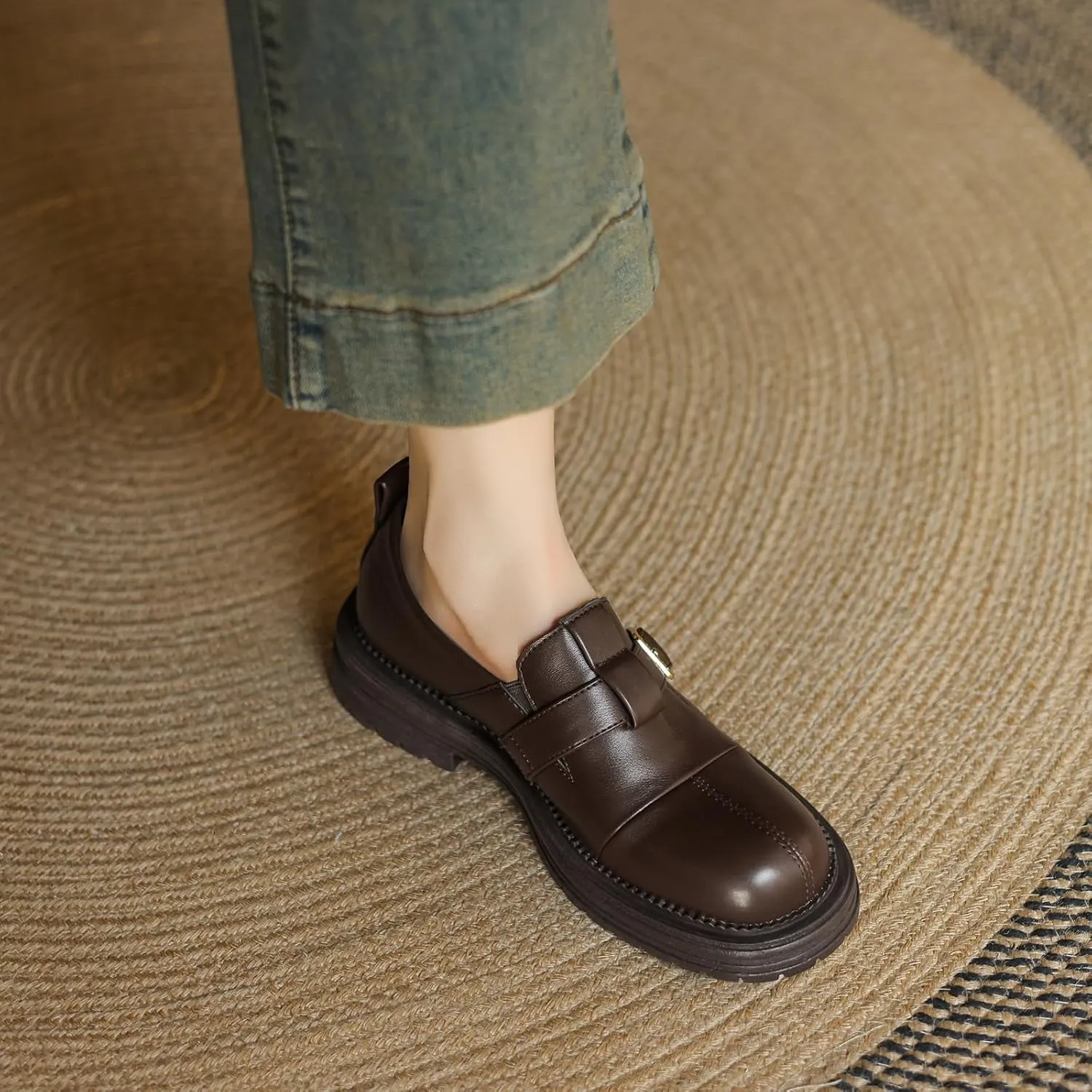 Women's Retro Round Toe Pumps Casual Slip On Flat Heel Loafers