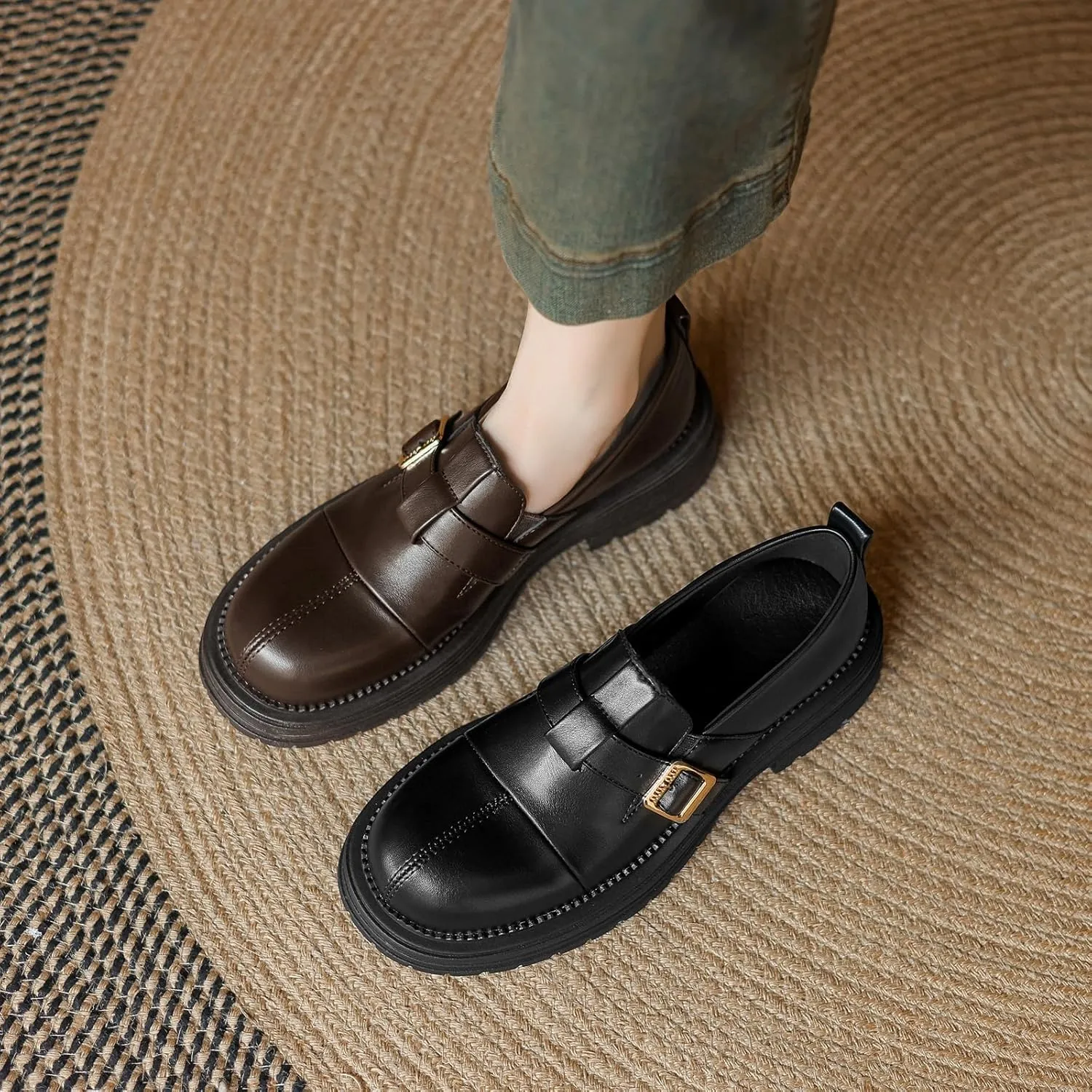 Women's Retro Round Toe Pumps Casual Slip On Flat Heel Loafers