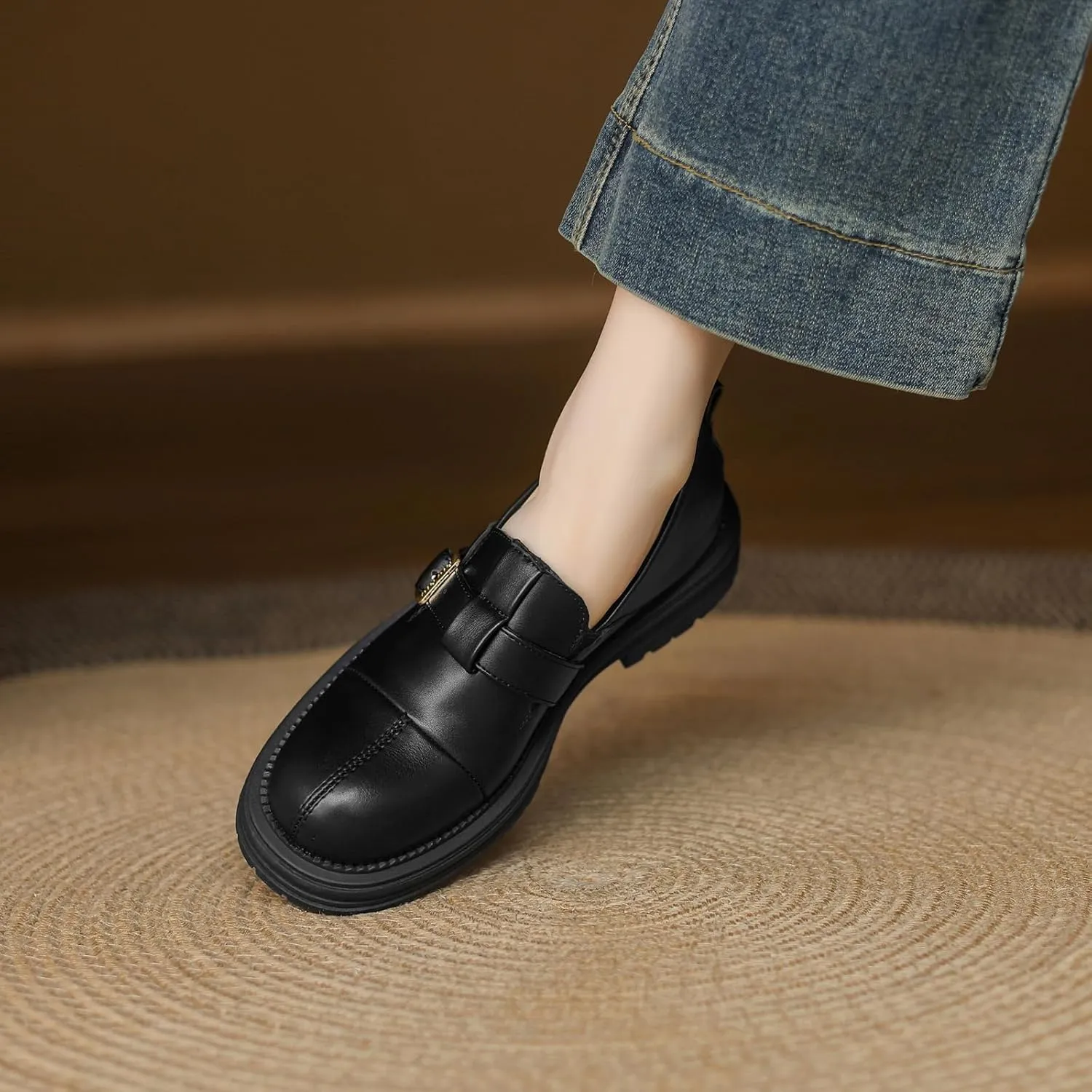 Women's Retro Round Toe Pumps Casual Slip On Flat Heel Loafers