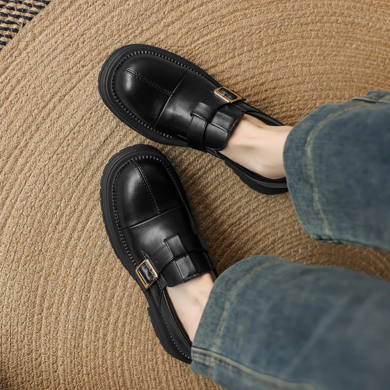 Women's Retro Round Toe Pumps Casual Slip On Flat Heel Loafers