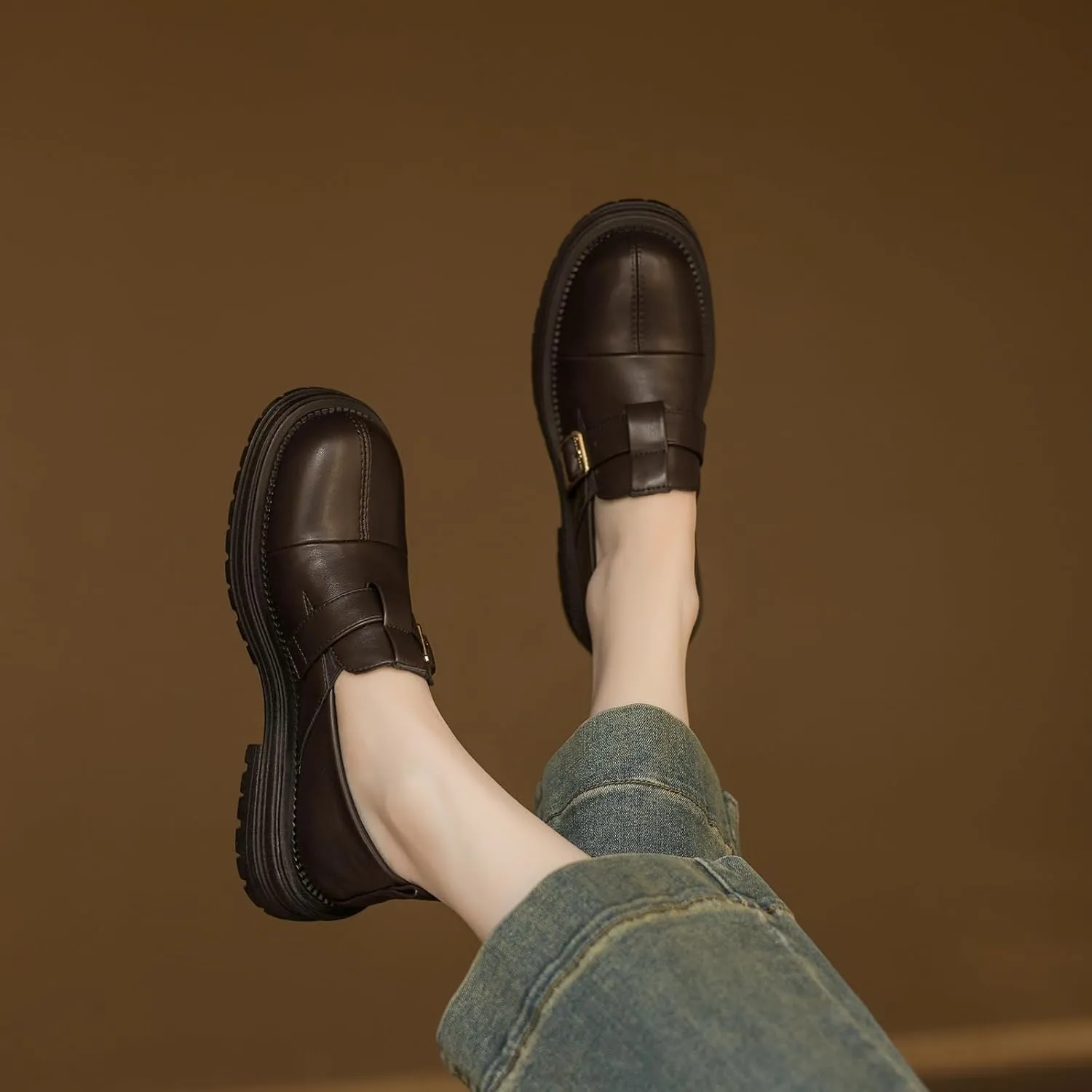 Women's Retro Round Toe Pumps Casual Slip On Flat Heel Loafers