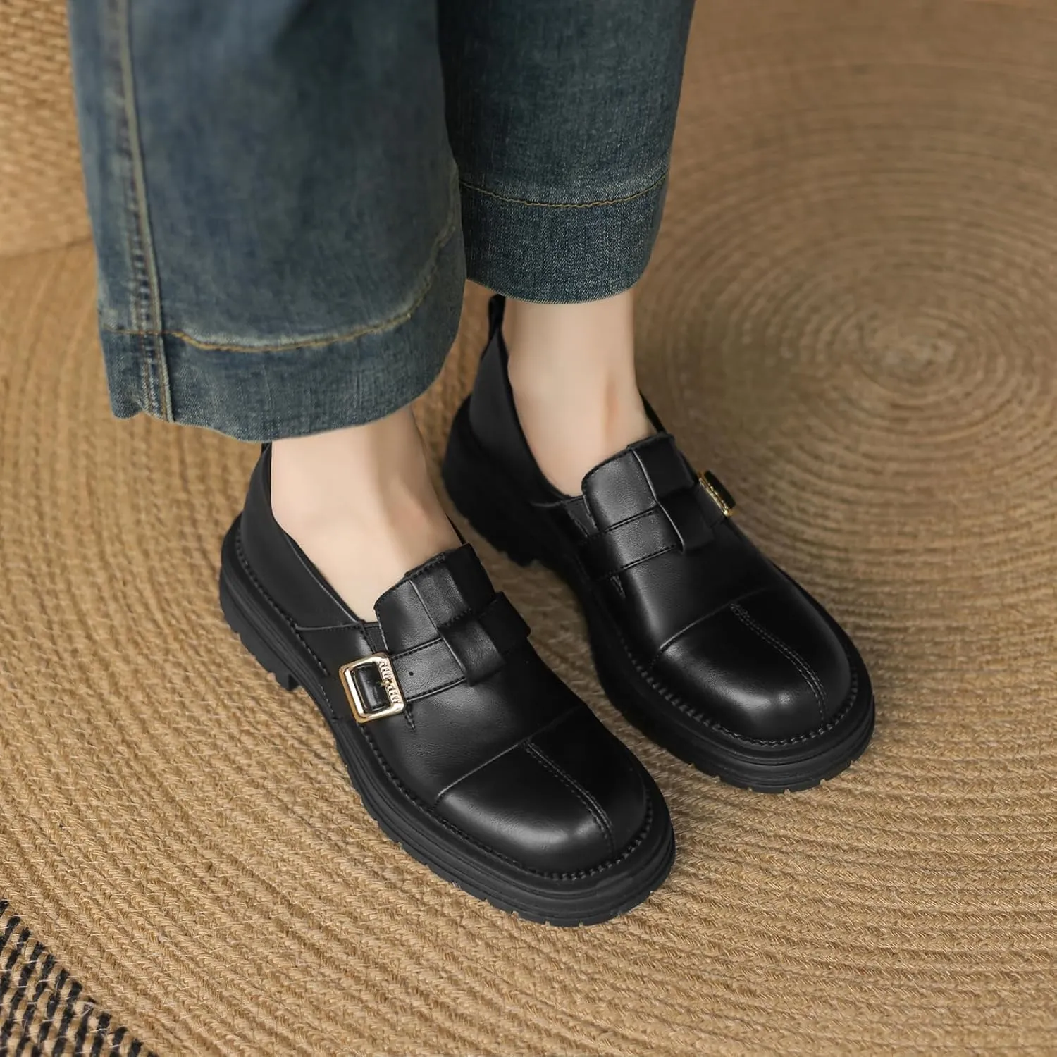 Women's Retro Round Toe Pumps Casual Slip On Flat Heel Loafers