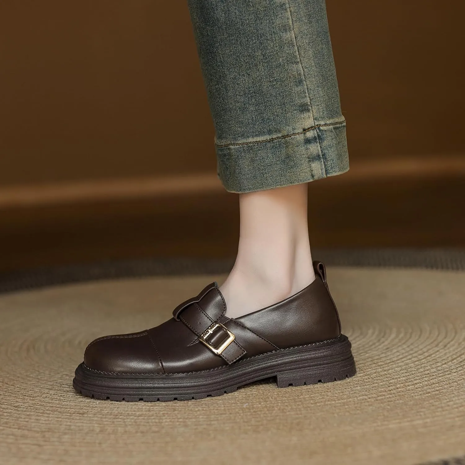Women's Retro Round Toe Pumps Casual Slip On Flat Heel Loafers