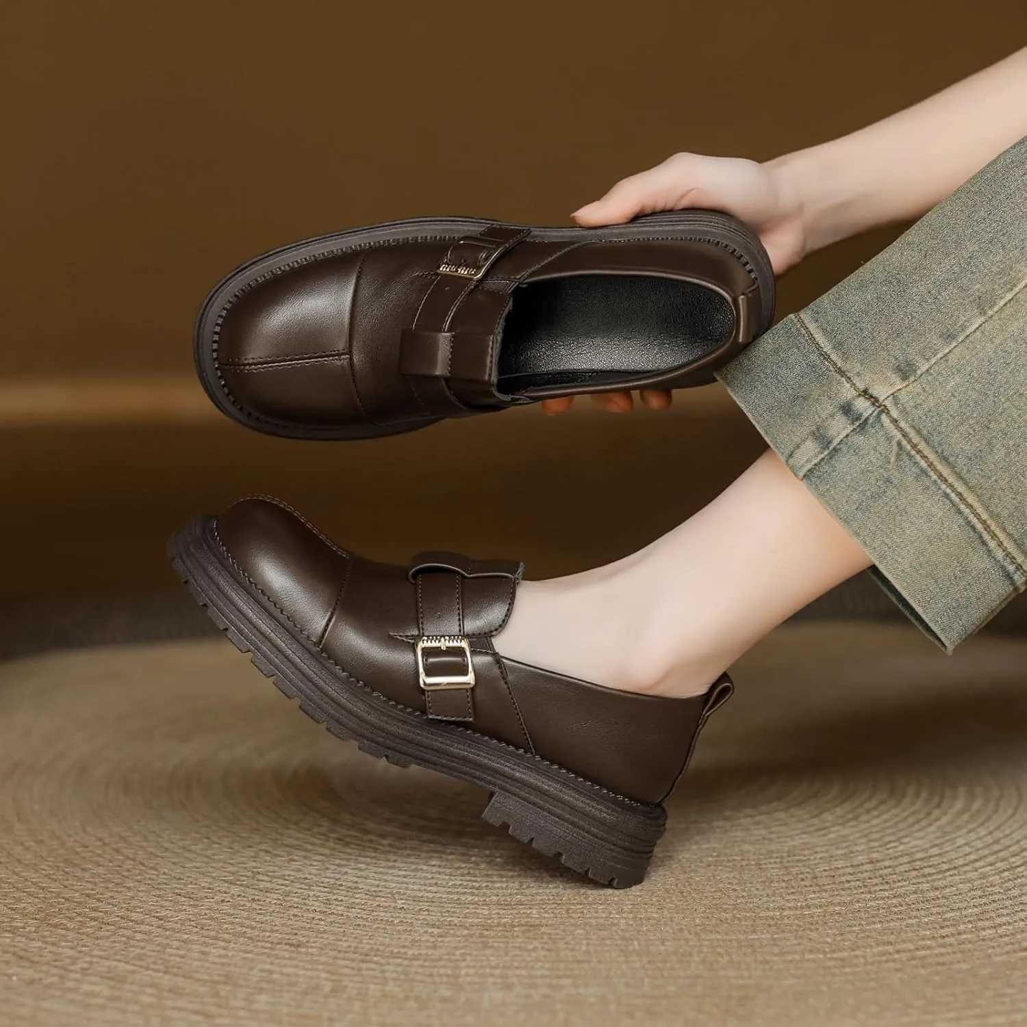 Women's Retro Round Toe Pumps Casual Slip On Flat Heel Loafers