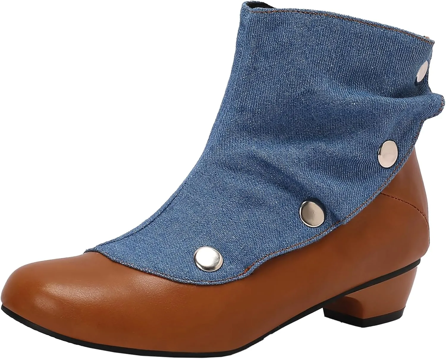 Women's Round Toe Ankle Boots with Mid Block Heel and Zipper