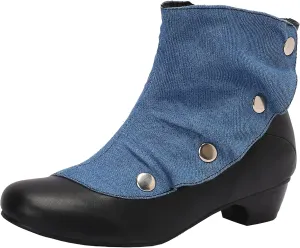 Women's Round Toe Ankle Boots with Mid Block Heel and Zipper