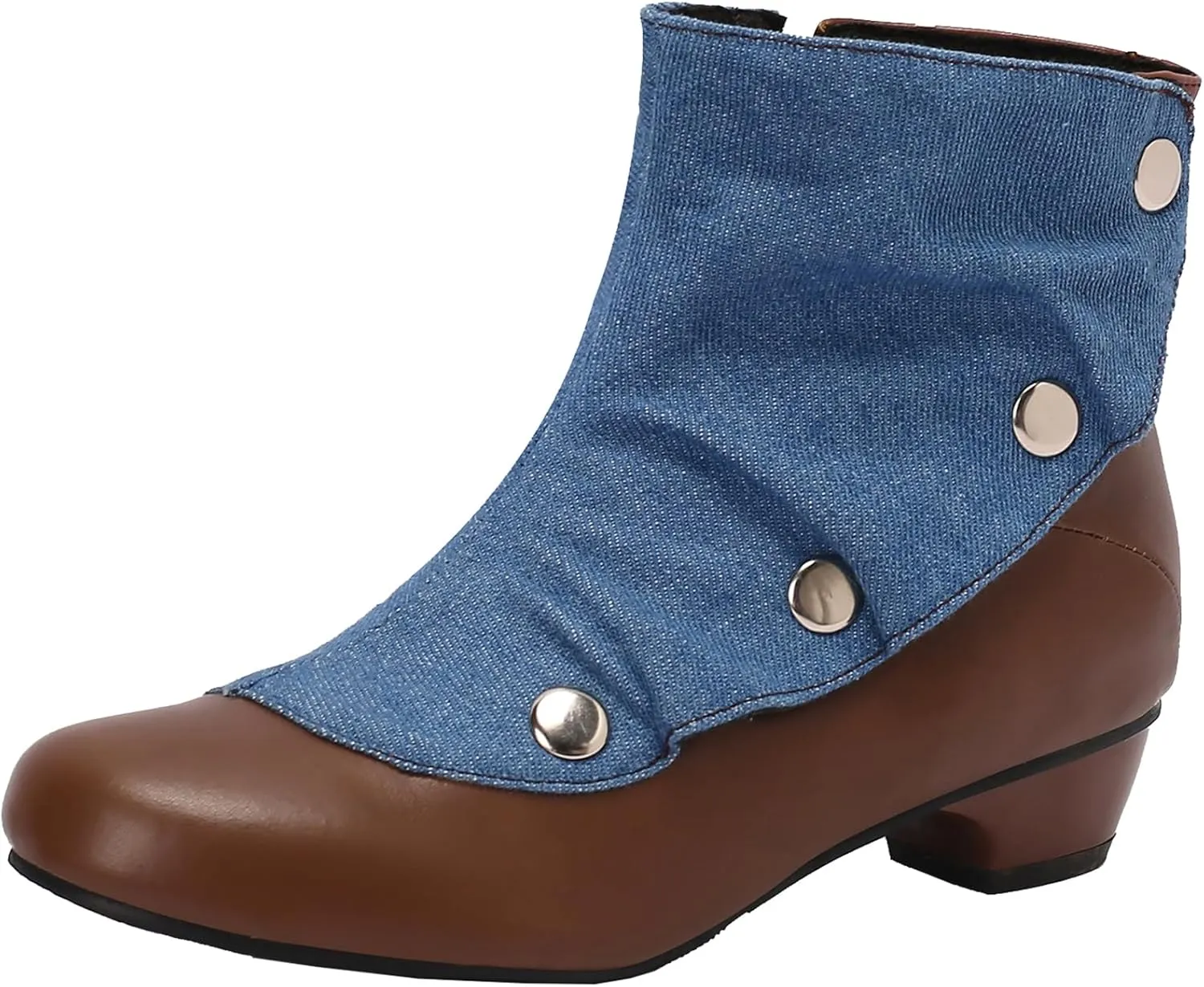 Women's Round Toe Ankle Boots with Mid Block Heel and Zipper