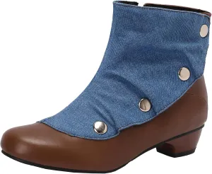 Women's Round Toe Ankle Boots with Mid Block Heel and Zipper