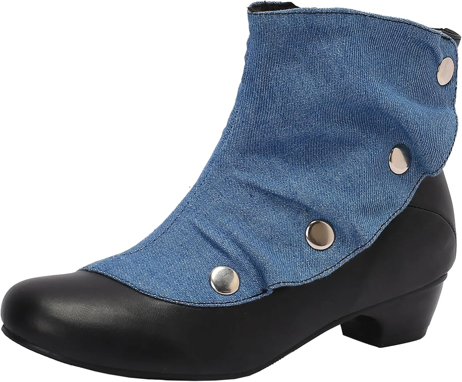 Women's Round Toe Ankle Boots with Mid Block Heel and Zipper