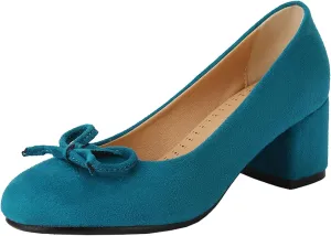 Women's Round Toe Chunky Heel Loafers Slip-on Pumps Dress Shoes with Bows